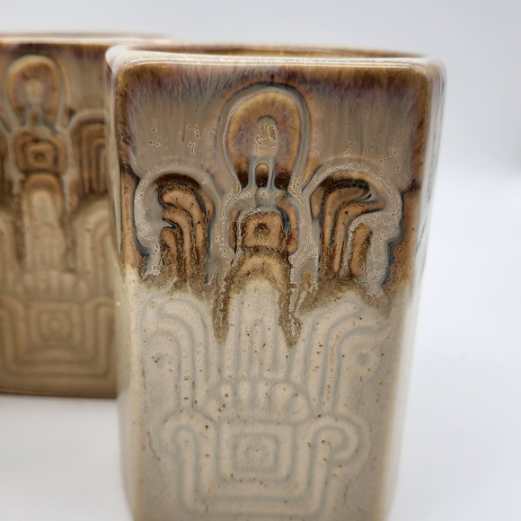 Signed Rodolfo Padilla Set Of 4 Aztec Art Pottery Stoneware Mugs Earth Colors - Picture 2 of 9